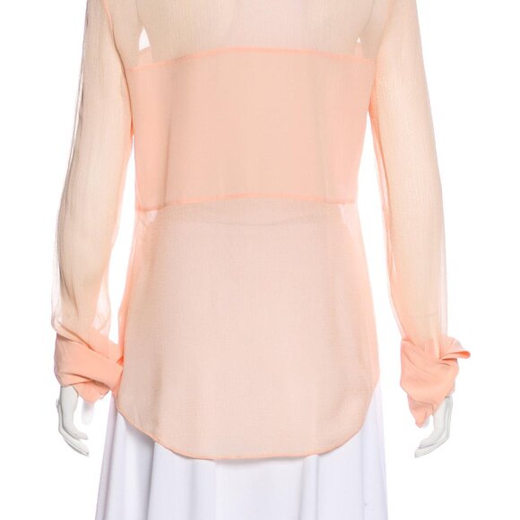 Alexander Wang Sheer Peach Crepe Silk Long Sleeve Button Up French Cuff Blouse S - Picture 4 of 10